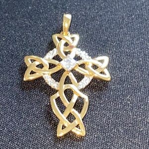 Gold Celtic Knot Cross Pendant Necklace - Elegant Gold Tone